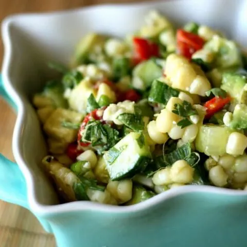 Grilled Corn Salad with Cucumber, Avocado, and Feta