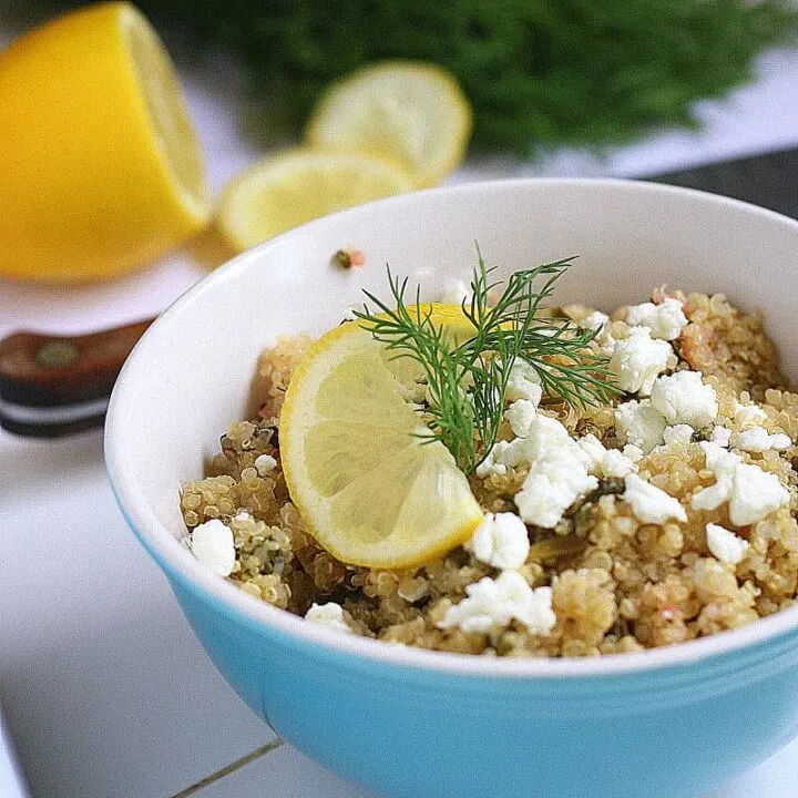 Lemon Quinoa Salad with Greens, Dill, & Feta