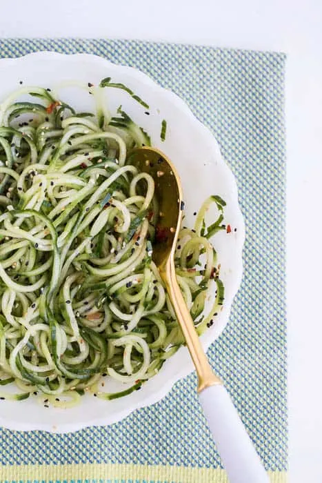 Sesame Marinated Cucumber Noodles -- a perfect #paleo side dish for any Asian-type main dish! | perrysplate.com