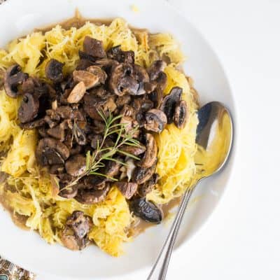 Spaghetti Squash with Roasted Mushroom and Garlic Sauce - Perry's Plate