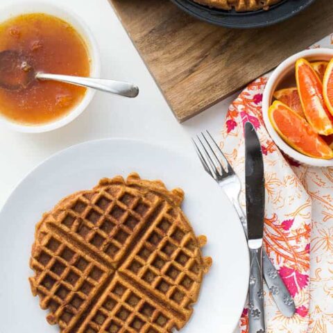 Paleo Sweet Potato Waffles with Orange-Maple Syrup