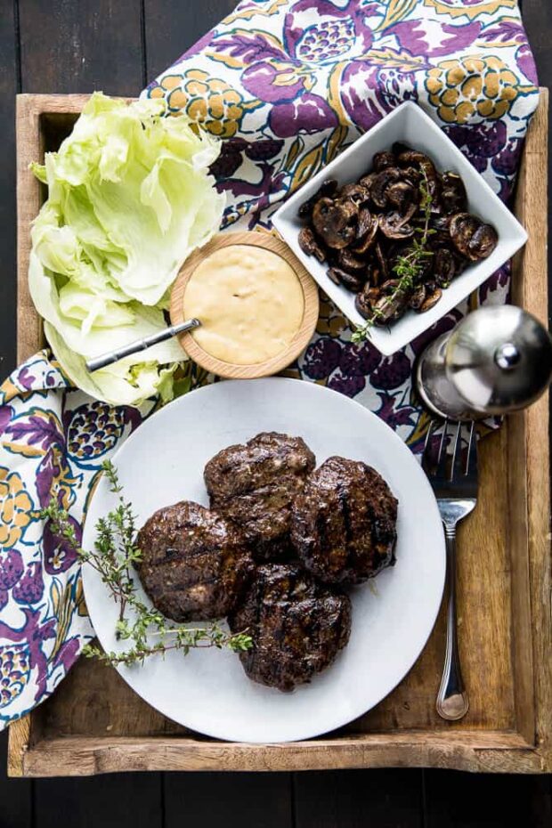 Double Mushroom Burgers with Roasted Garlic Aioli - Perry's Plate