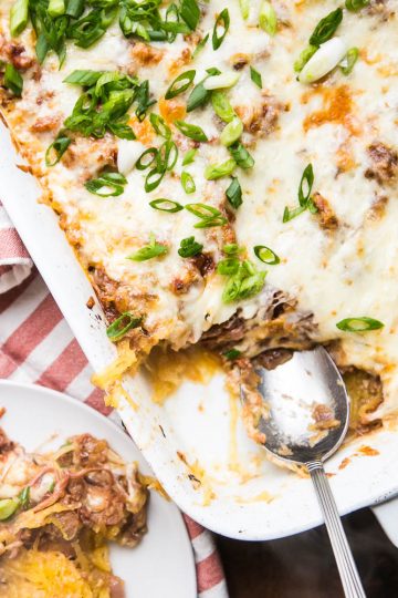 BBQ Pulled Pork Spaghetti Squash Bake - Perry's Plate