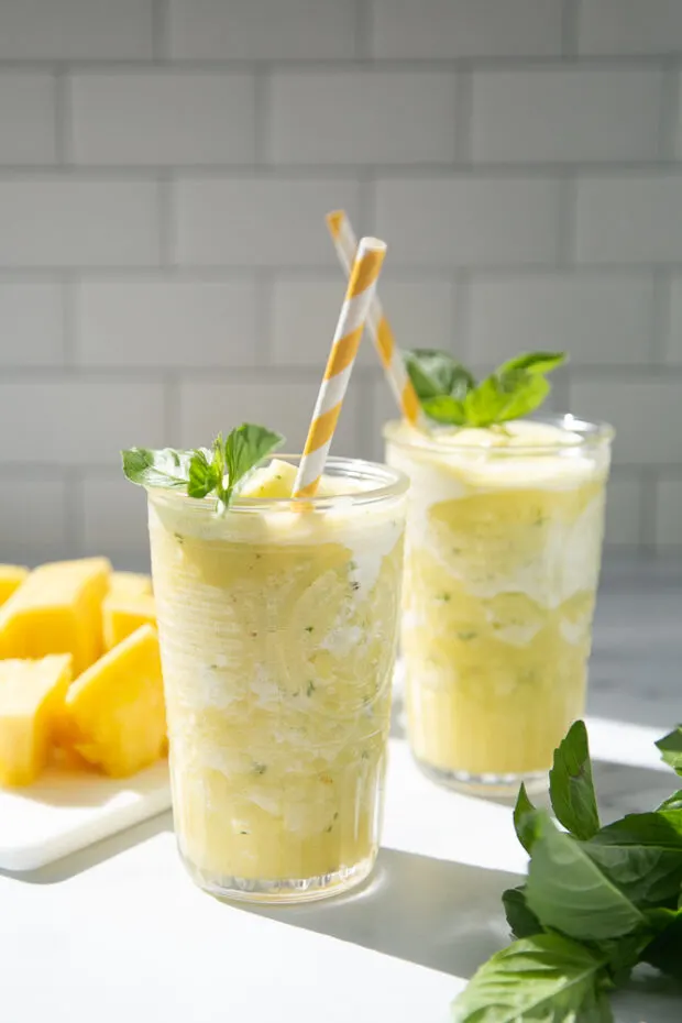 Pineapple Smoothie with Basil Or Sorbet Perry s Plate