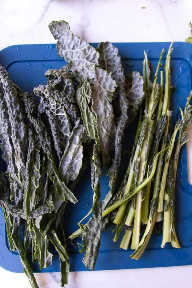 Lacinato kale stripped from its stems.