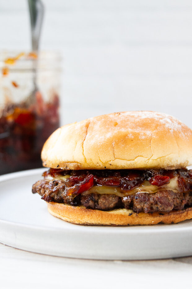 Bacon burger with bacon jam and smoked gouda.