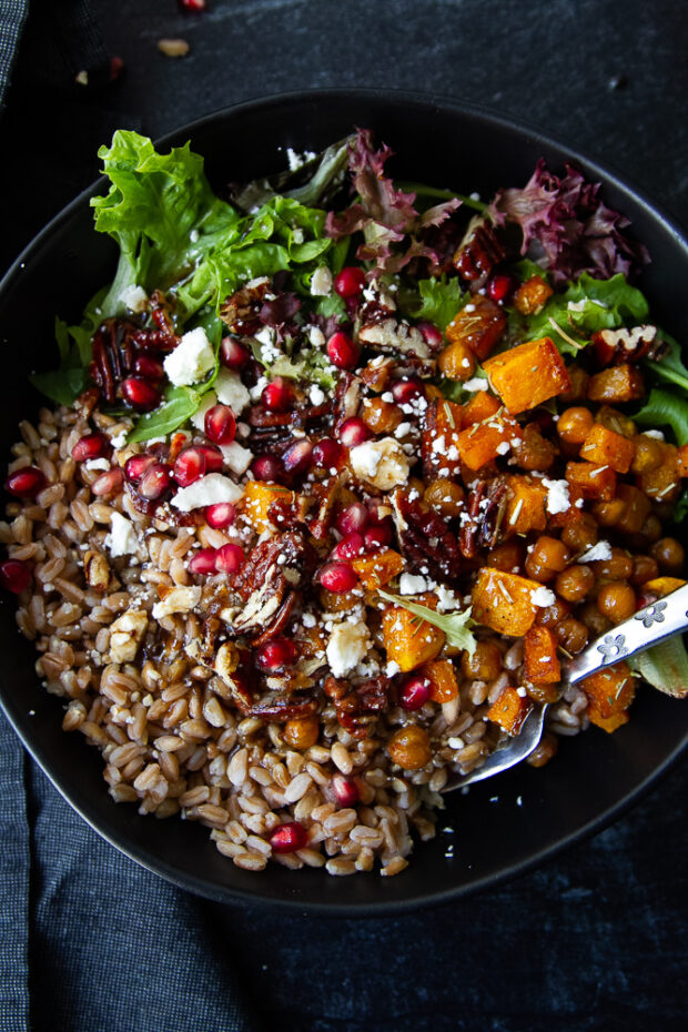 Assembled grain bowl ready to eat.