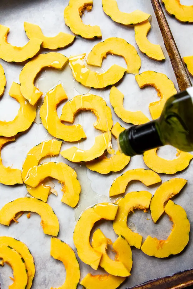 Oil drizzled over the squash.