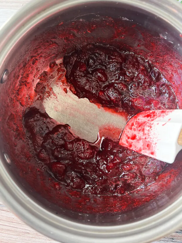 Cranberry mixture has been reduced to a jammy-like consistency.